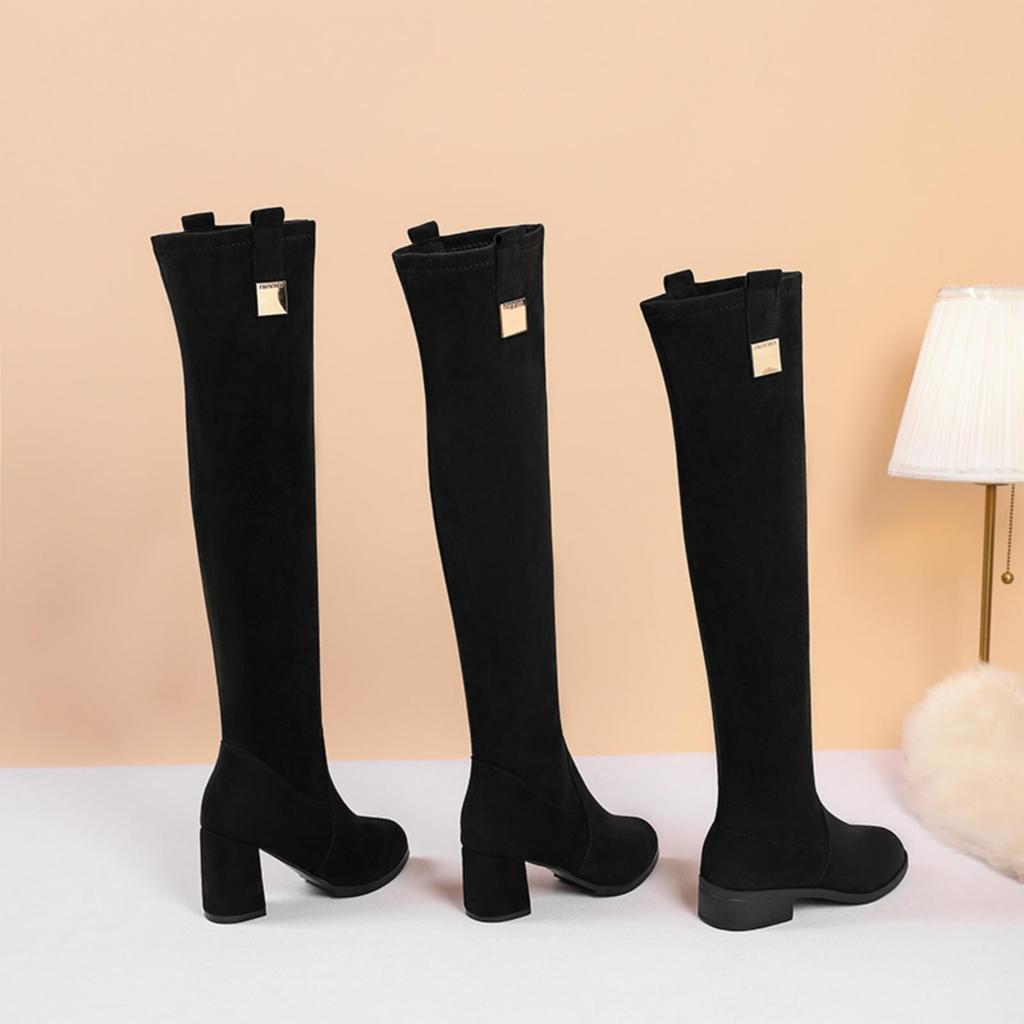 Womens Long Boots High Heel Long Boots Women'S Knee High Boots Autumn And Winter Heels Long Tube Thin Thick Thigh High Boots