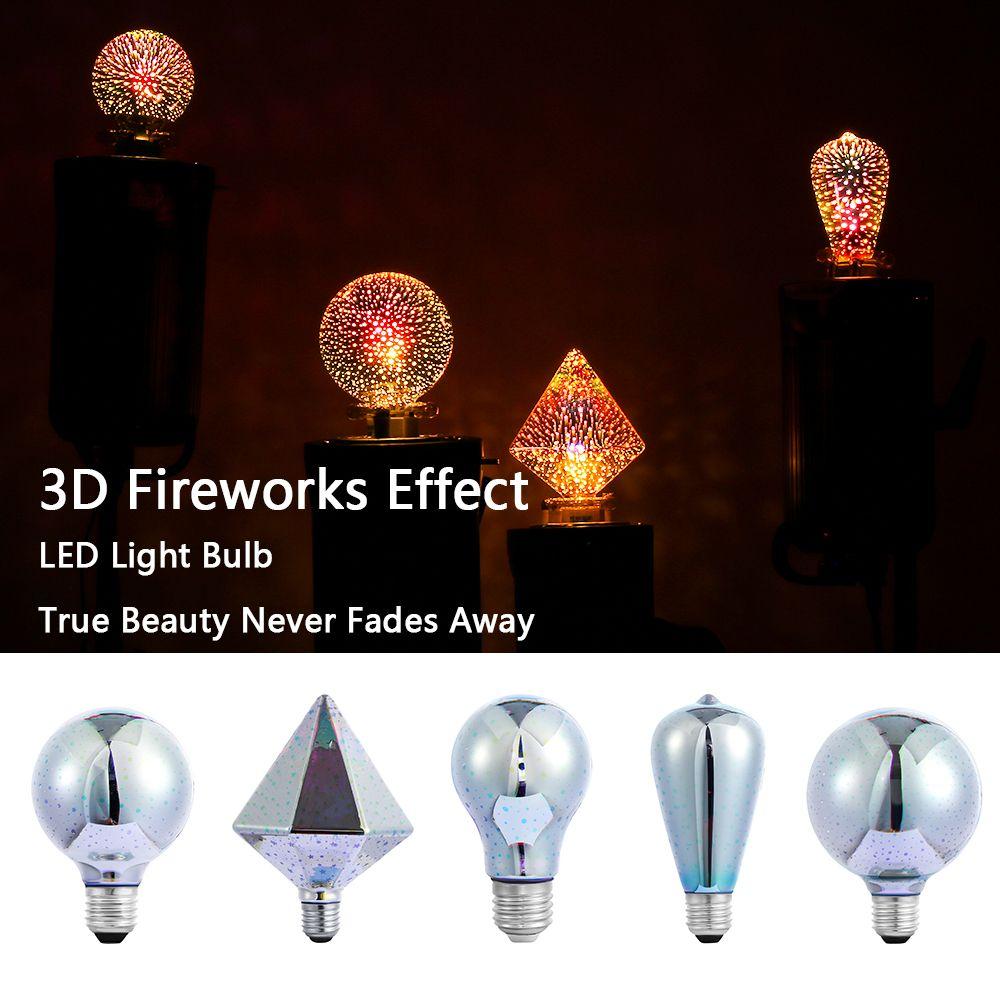 A60/ST64/G80/G95 Домашнее украшение Шаровой светильник Винтовой разъем 3D Фейерверк Лампа Вечеринка Лампа Стекло Эдисон