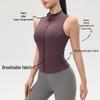 Топ для йоги телесного цвета на молнии, амортизирующий, для женщин - Приталенный, без рукавов, со стойкой воротником, для летних видов спорта на открытом воздухе.