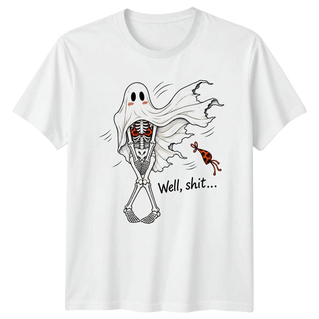 Funny Skeleton Ghost T-Shirt Cartoon Halloween Sarcastic Humour Gift