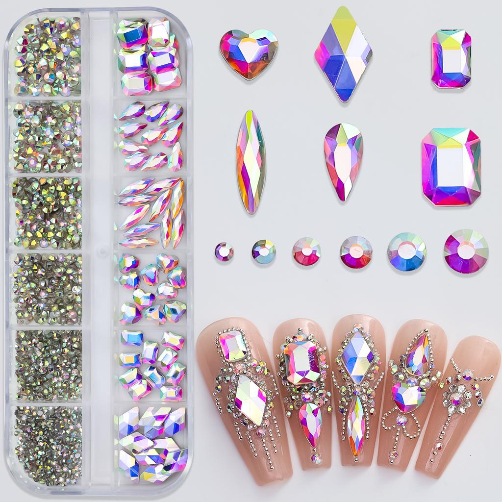 12Grids Pink Mixed Nail Rhinestones Luxury Nail Charms Glitter Crystal Jewelry Gems Nail Art Decoration Manicure Rhinestones R#Q