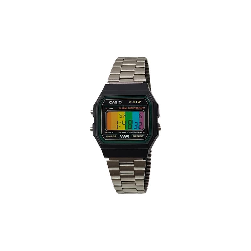 Casio Кастомизированные часы, модифицированная серия, разноцветные часы с вертикальной полоской, корпус из черной смолы, водонепроницаемые F-91WG-9, модифицированные - F-91WG-9
