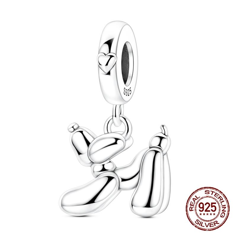 925 Silver Balloon Dog Charm Pendant Smooth Polished 3D Design for Women DIY Jewelry Gift Fit Bracelet