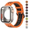 Силиконовый ремешок+чехол для Apple Watch Series11 10 9 8 7 6 5 4 Превратить в Ultra3 2 49мм Двухцветный спортивный браслет Защитное стекло