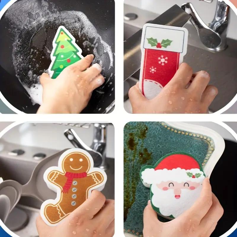 2025 Мультяжная Губка для Мытья Посуды с Принтом – Рождественские Кухонные Скраберы для Кастрюль, Тарелок и Уборки