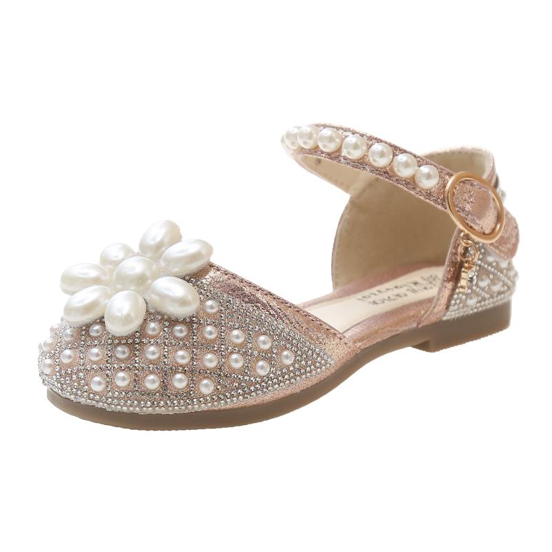 Босоножки принцессы для девочек с закрытыми носками, детская обувь со стразами и жемчугом, модная детская обувь для выступлений 2024 года, лето-осень, новинка