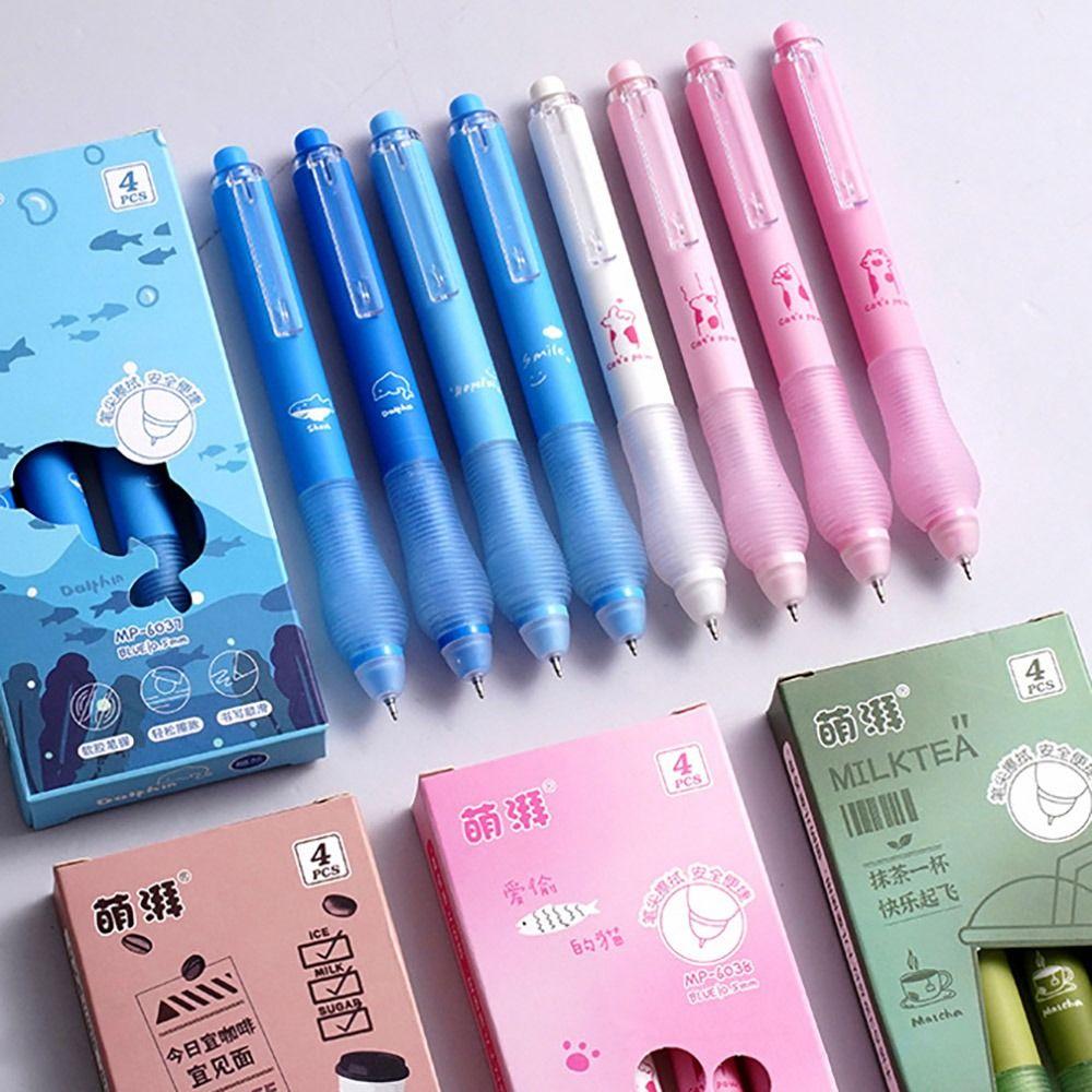 4PCS/Set 0.5mm Blue/Black Ink Erasable Pen Press Type Ballpoint Pen Creative Gel Pen  Student