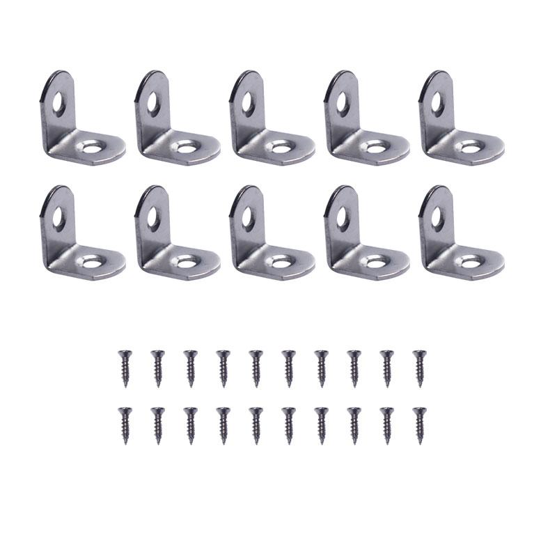 Heavy Duty L-Shaped Corner Brackets 20x20mm Stainless Steel & Black Iron with Screws - 10/20 Sets for Wardrobe/Wall/90° Fixing
