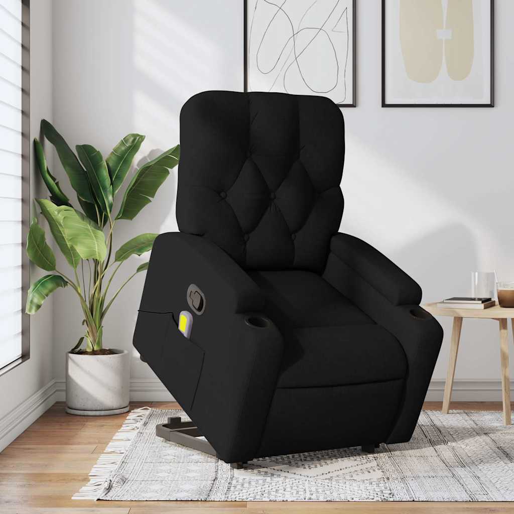 Massage Recliner with Rising Function Black Fabric