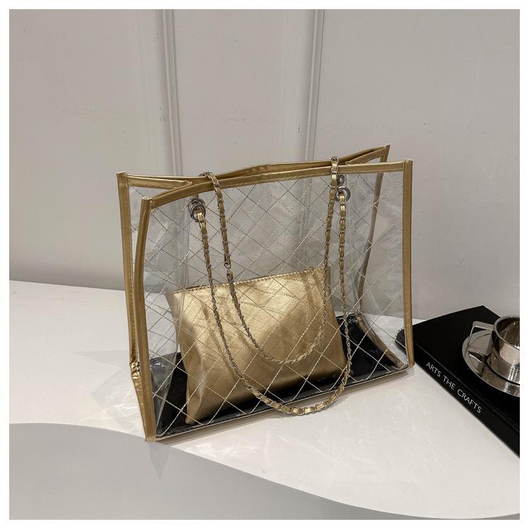 Весна 2024 Женская большая прозрачная сумка-тоут из ПВХ - Повседневная сумка через плечо, Летний тренд