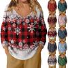 Women's Casual V-Neck Long Sleeve Knitted Christmas Print Pullover