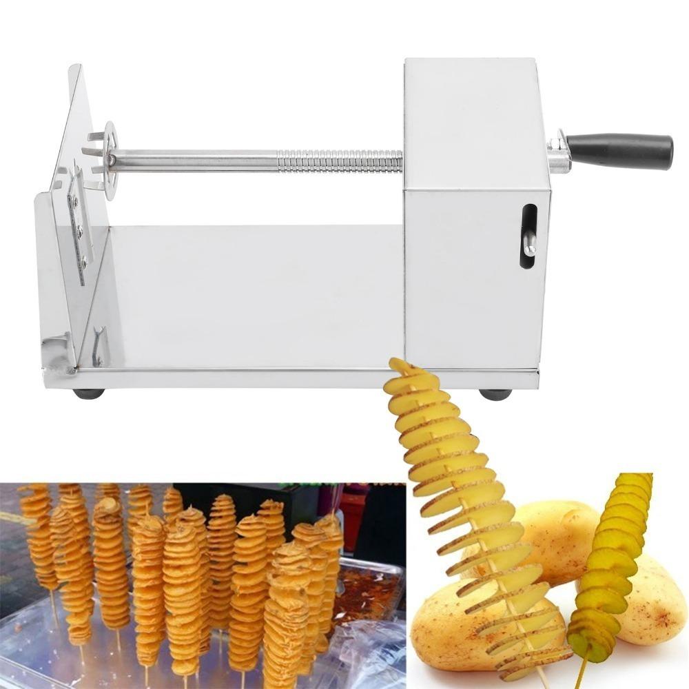 Four-Prong Shaft Spiral Potato Cutter Hand Crank Manual Potato Cutter  Home Kitchen