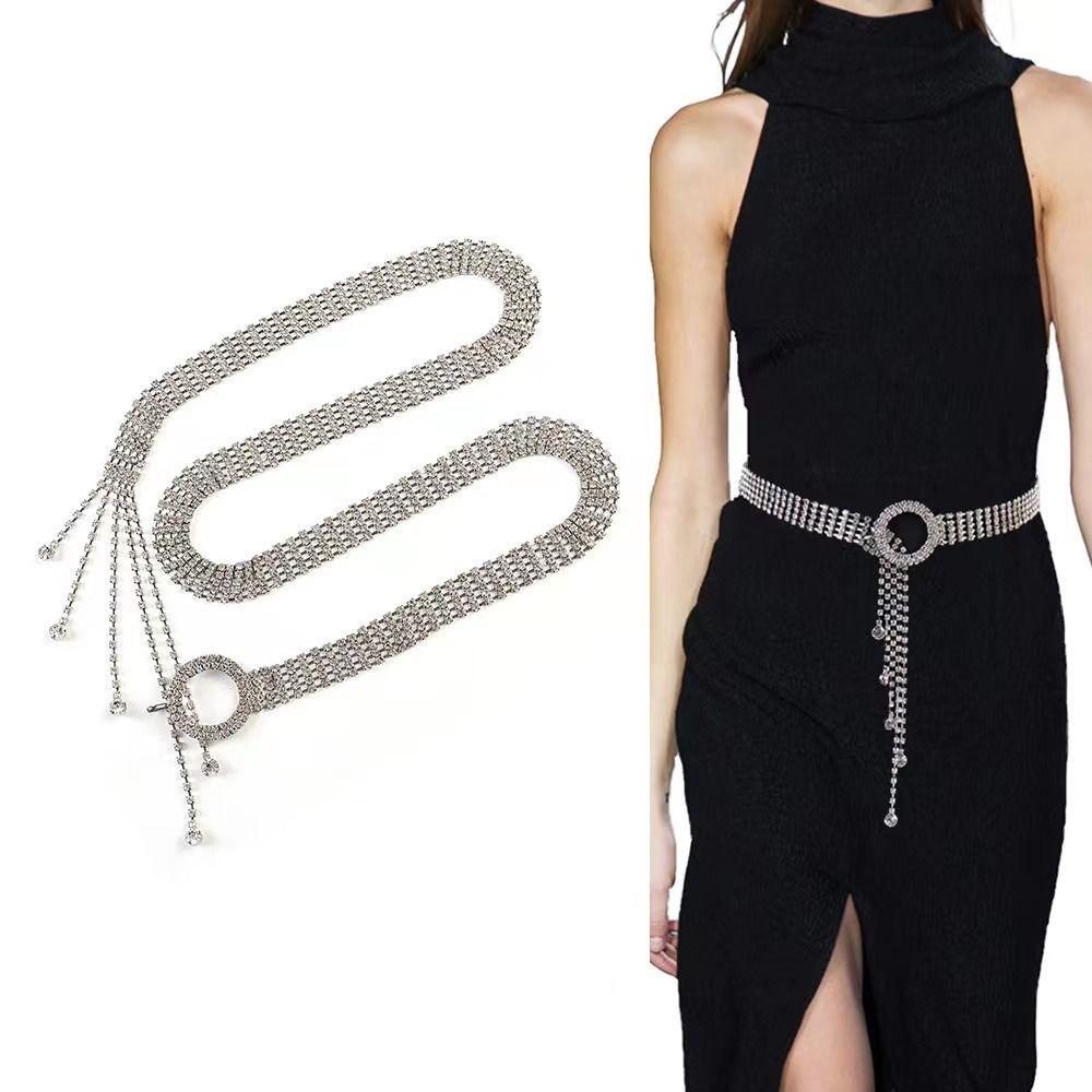 Silver Color Rhinestone Chain Belt Sparkle Full Diamond Belt Full Crystal Corset Belt Gift