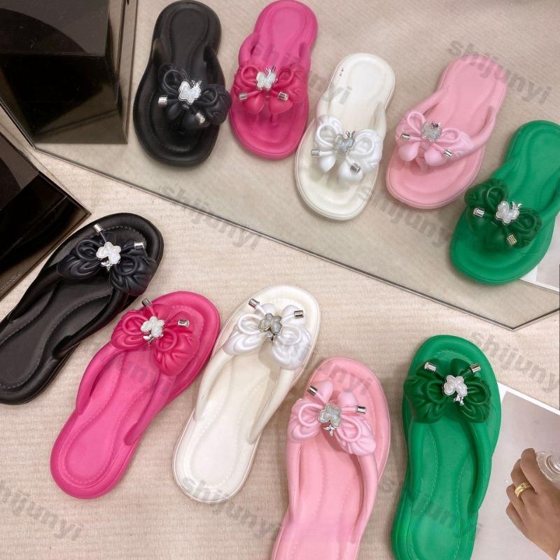 Fashion Women's Slippers 2025 Summer New Fashion Bow-knot Non Slip Soft Sole Flip Flops Lightweight Comfortable Slip on Flat Sandals