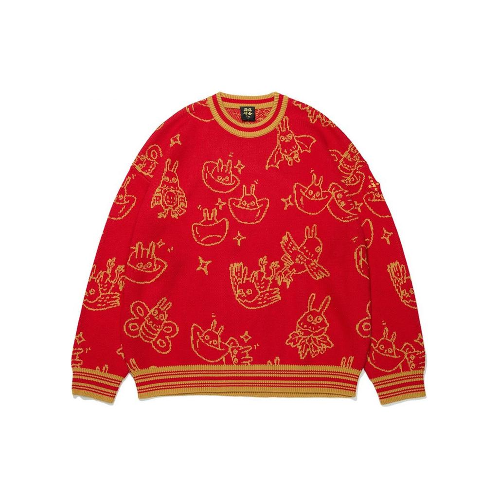 Li-Ning Daily Gold Series New Year Animal Pattern Jacquard Pullover Knit Sweater Unisex Sweater Red AMBT007-1
