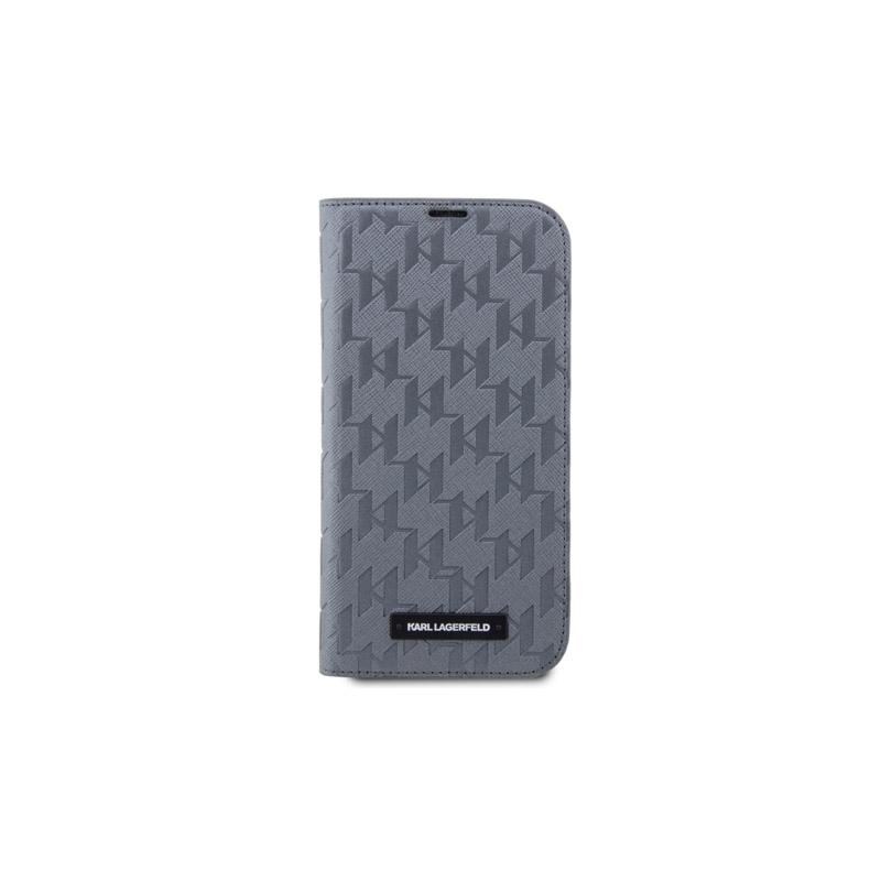 Karl Lagerfeld Booktype Saffiano Monogram - Etui Iphone 14 Pro (Srebrny)