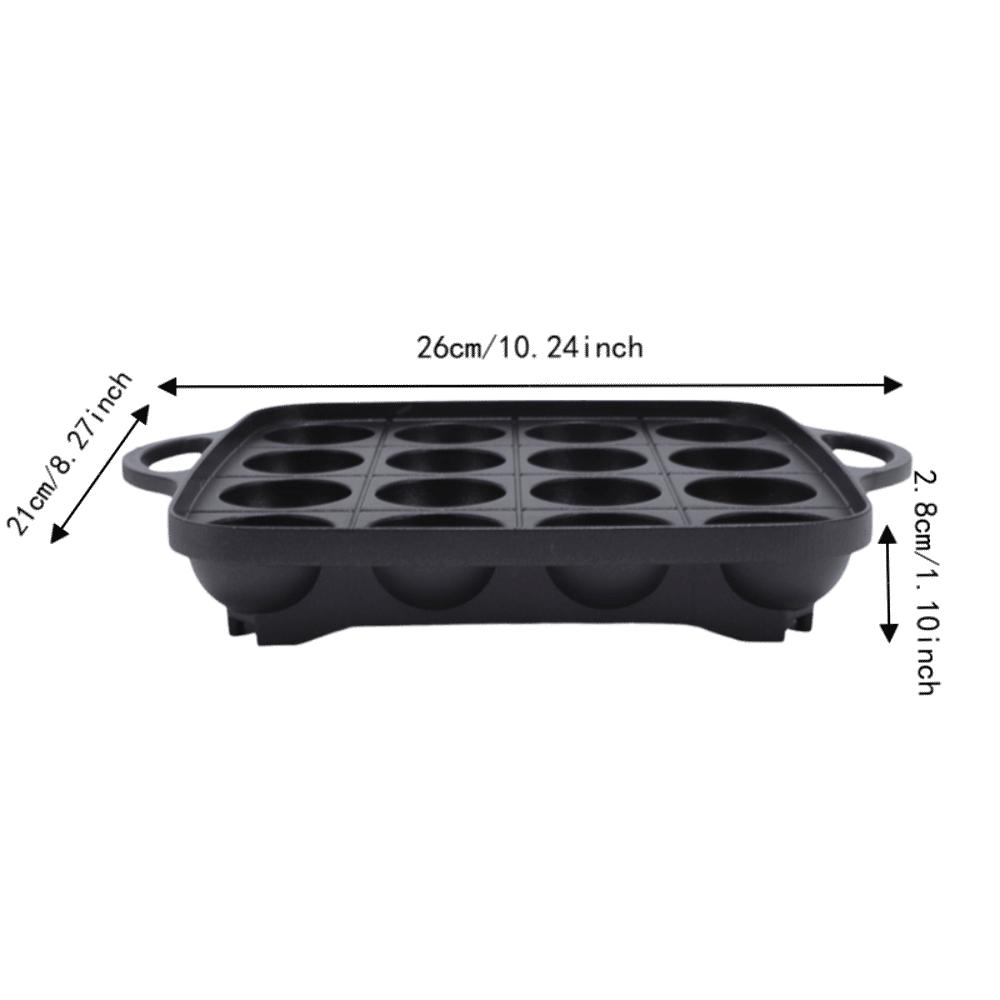 New Black Takoyaki Pan Nonstick Dual Handle Takoyaki Grill Pan Cast Aluminum 16-Hole Cooking Pan Indoor Cooking