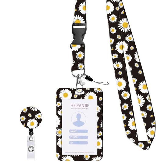 Держатель удостоверения личности с ремешком в виде подсолнуха, эластичный стильный скрытый многофункциональный держатель для бейджей для инвалидов