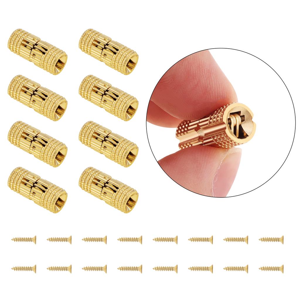 8 Pcs 8mm Invisible Brass Barrel Furniture Hinges, Fit for DIY Jewelry Box Hand Craft with 16 Pcs Screws,8 Mm High-speed Steel Drill