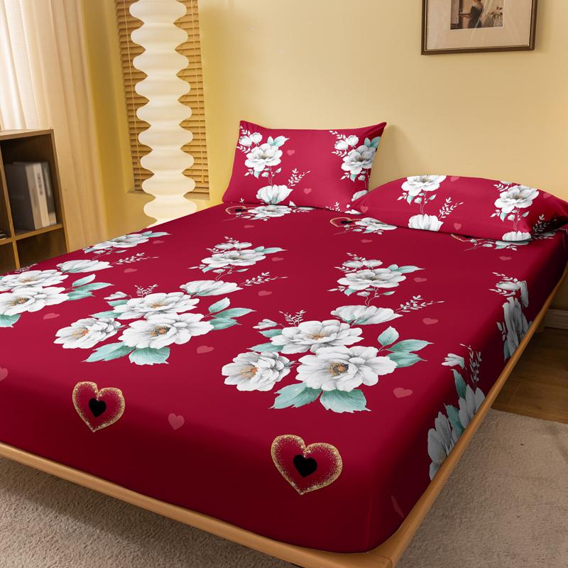 1 Simple Modern Plant Flower Printed Matte Fitted Sheet, Bedroom Printed Bed Cover, Bedding (Excluding Pillowcases)