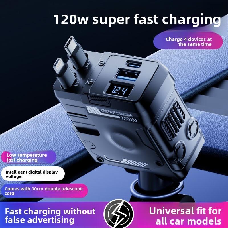 Сверхбыстрое автомобильное зарядное устройство с USB Type-C и несколькими портами для поездок и путешествий