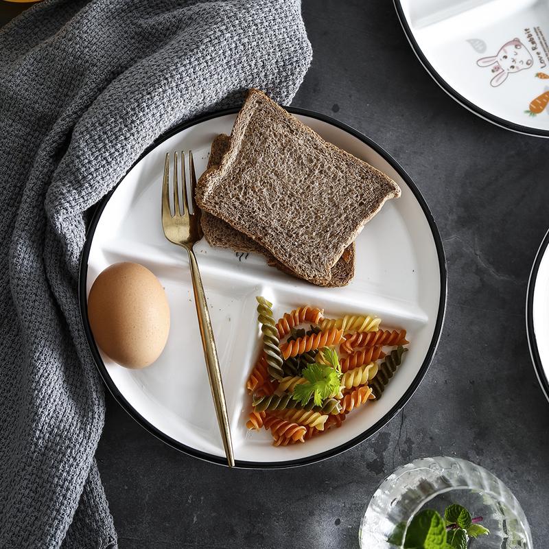 Круглая тарелка с перегородками Nordic, керамическая тарелка для детского обеда с фруктами и димсамом, тарелка с 3 решетками, тарелки для завтрака и фаст-фуда