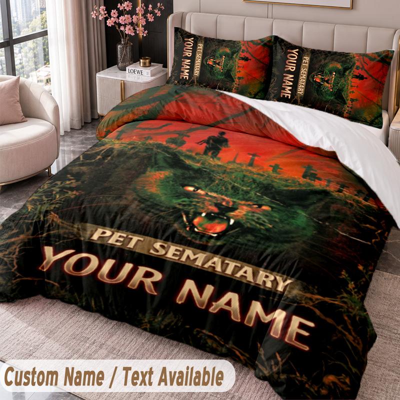 Custom Name Text 3Pcs Bedding Set Pet Sematary Duvet Cover And Two Pillowcases