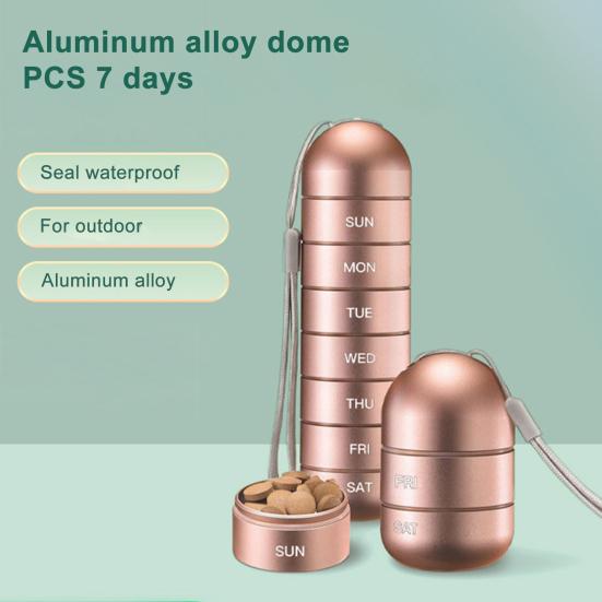 One Week Pill Box Letter Printed with Hanging Rope Large Metal 7 Day Daily Pill Case Container Daily Use