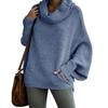 Autumn Solid Casual Turtleneck Women's Sweaters Fashion Bat Long Sleeve Pullover Knitted Sweater Women Loose Vintage Plus Size Winter Jumper Top 25173