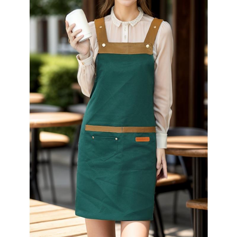 1 шт. Унисекс Регулируемый фартук с карманами, Полиэстер 100% Не тянущийся, Обычная посадка, Без рукавов, Н-образный подол, Тканый для приготовления пищи, выпечки, работников ресторана