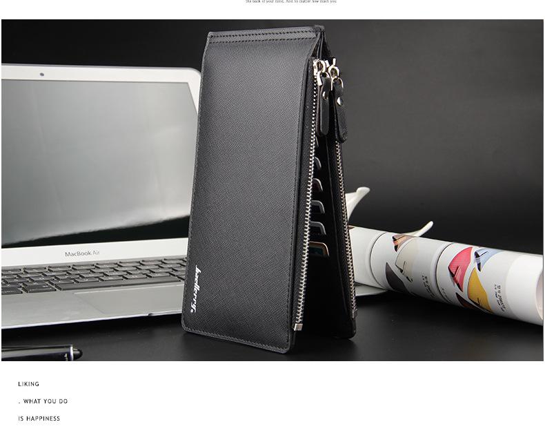 Мужской длинный кошелек Baellerry: Европейский и американский стиль, узор в виде креста, держатель для нескольких карт, дизайн на молнии.