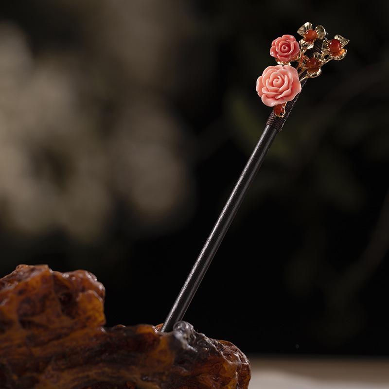 Заколка для волос с кисточкой из искусственного черного дерева в старинном стиле - аксессуар ханьфу для женщин