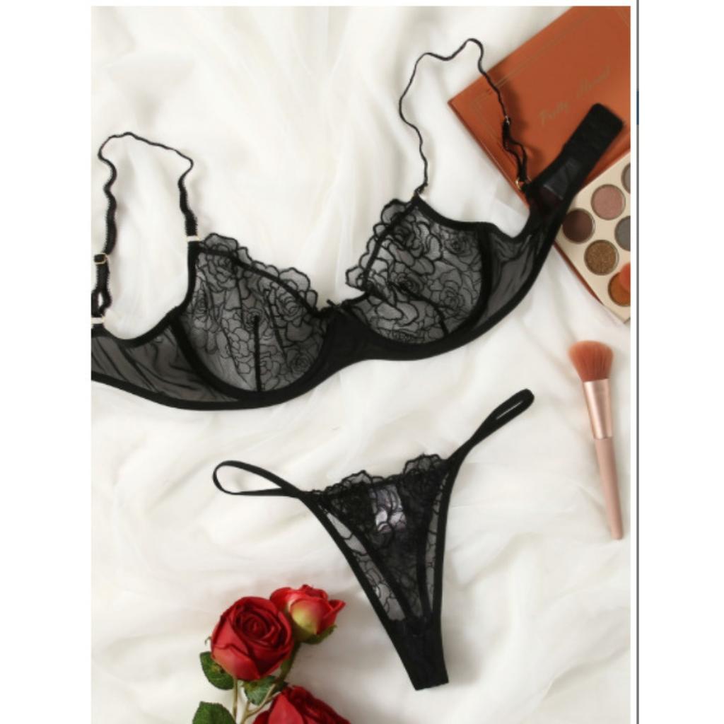 Соблазнительный трехточечный тонкий бюстгальтер комплект нижнего белья Hollow Flower Language, сексуальное нижнее белье для женщин