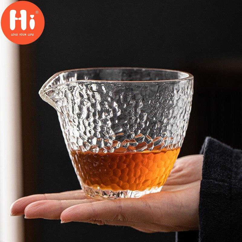 Hammer Pattern Heat Resistant Glass Tea Pitcher Dispenser Creative Transparent Teacup Kung Fu Chahai Water Cup Home Drinkware