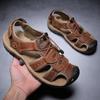 Мужские сандалии, кожаные прогулочные туфли с закрытым носком, широкие уличные спортивные сандалии для пеших прогулок, пляжных прогулок