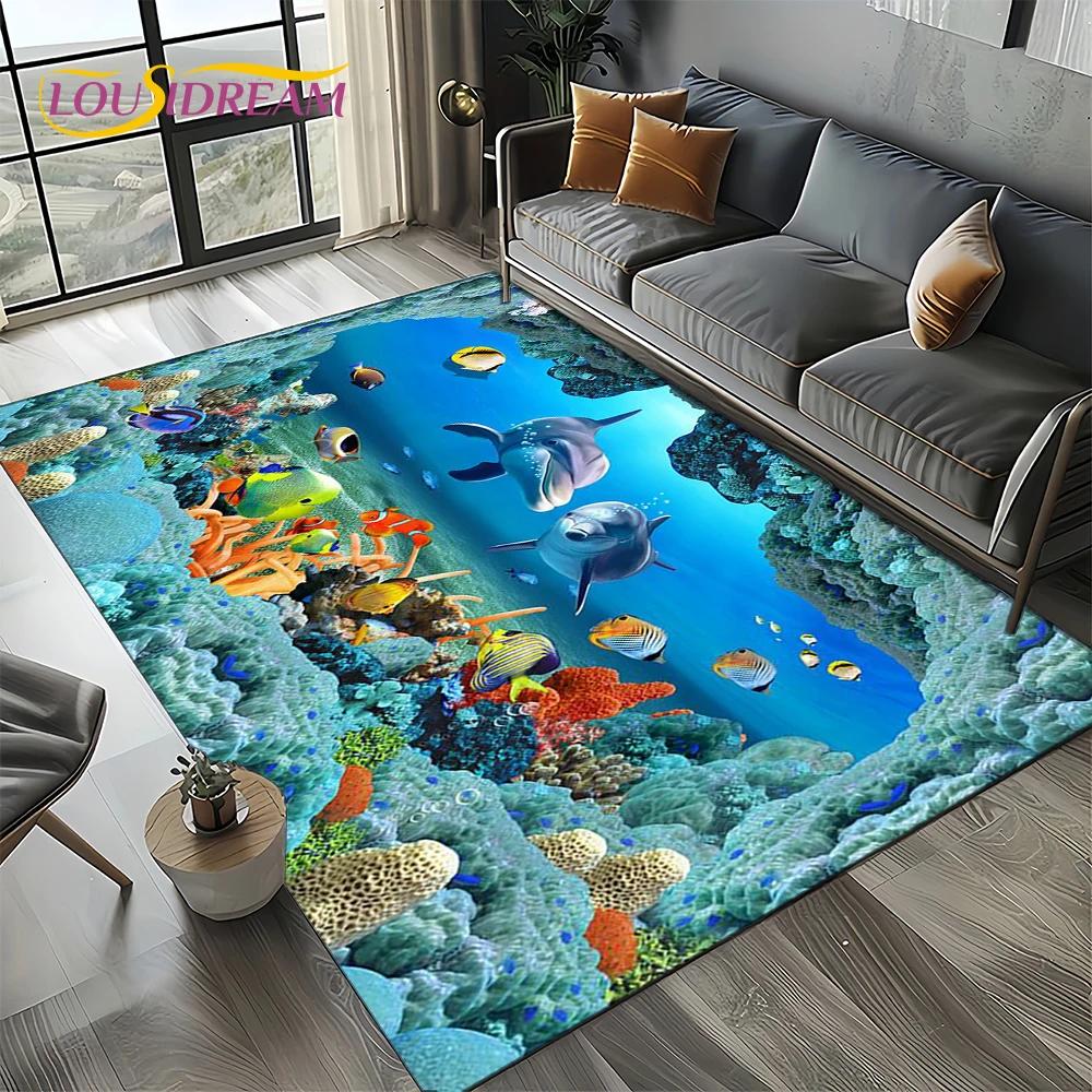 3D Иллюзия Подводный Мир Морское Дно Мультяшная Акула Дельфин Ковер для Гостиной Спальни Дома Украшение Дивана, Напольный Коврик Ребенок