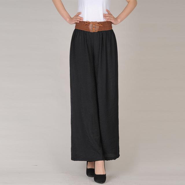 Plus Size Wide Leg Trousers Vintage High Waist Belt Causal Bandage Women's Pants Casual Large Size Pantalon Femme