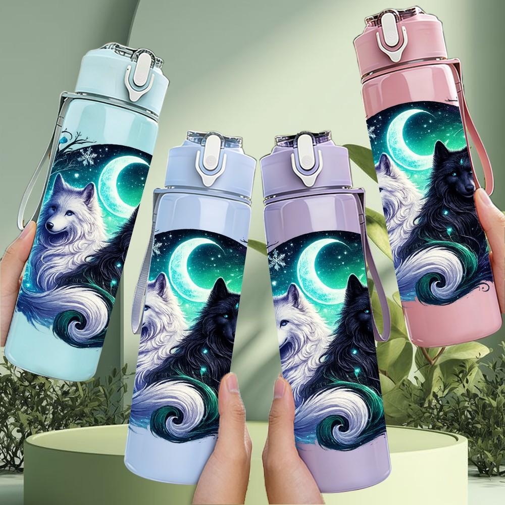 1PC Moon Cat Galaxy Night Art Print 750ml Color Plastic Sports Water Bottle Leakproof Flip Straw Lid Suitable for Sports Office Home Use