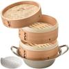 Набор пароварок из двух ярусов, совместимый с индукционными плитами (2 единицы, 1 крышка) с горшком. Бамбуковая и кедровая пароварка коммерческого класса. Включает горшок и 18-сантиметровую кедровую пароварку