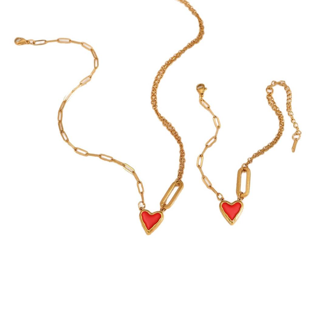 New 18K Gold Plated Stainless Steel Heart-shaped Necklace & Bracelet Set for Women-Wedding & Party High-end Jewelry
