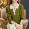 Lapel Knitted Sweater Top Spring Large Size Medium Sweater Bottoming Shirt Fake Two-piece Sweater Women