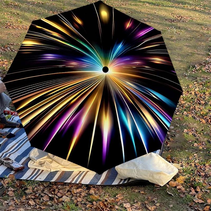 1PC Lightburst Colorful Umbrella-8-Rib Reinforced, Automatic Open, Lightweight & Durable, Cute Fashion Accessory for Outdoor, Beach or Casual Use, Bea