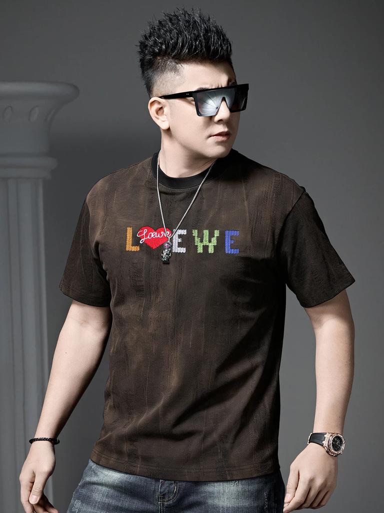 European High-End Embroidered Round-Neck Short-Sleeve T-Shirt for Men, 2026 New Summer Half-Sleeve Top, Men's Distressed T-Shirt