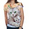 Летний топ с круглым вырезом и принтом 3D Cat, модные повседневные женские футболки с короткими рукавами