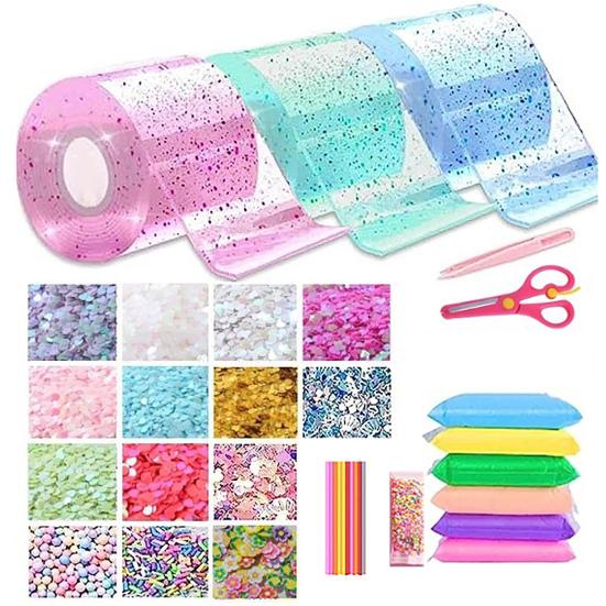 1 Set 300CM Nano Tape Bubble Toy with Straw Charm Sticker Inflator Tweezer Adhesive Funny Stress Relief DIY Craft Making Toy Kit Children Gift