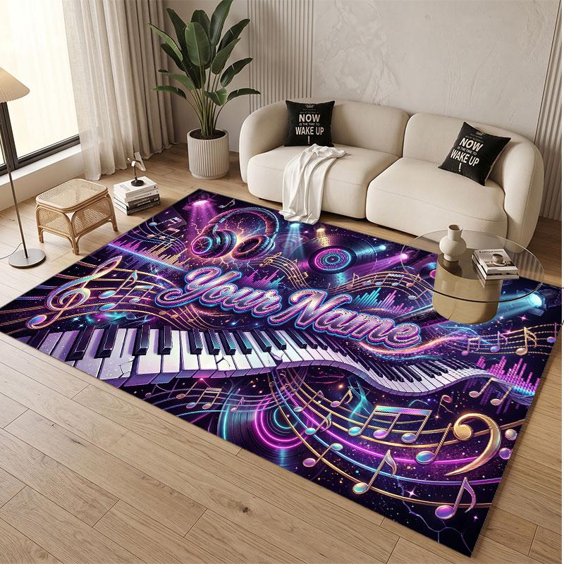 Music General Theme Soft Crystal Velvet Rug Custom Name & Text Print Non Slip Floor Rug for Bedroom Living Room