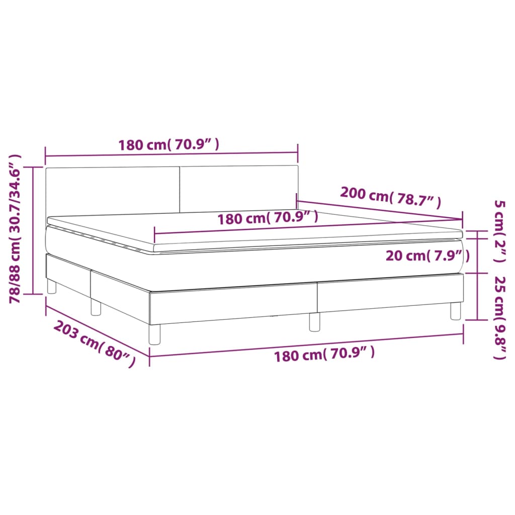 Vidaxl Łóżko Kontynentalne Z Materacem I Led, Różowy Aksamit 180X200Cm