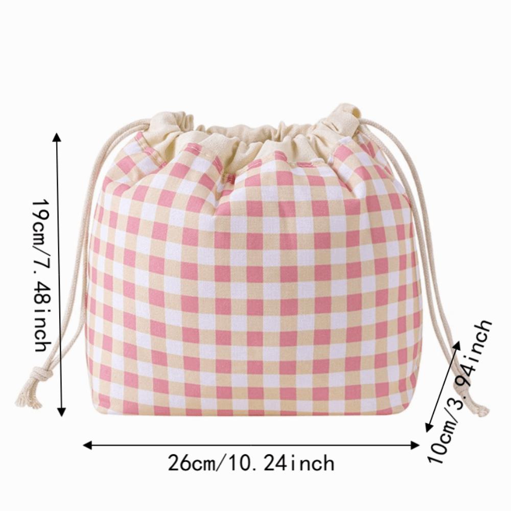 Plaid Pattern Drawstring Cosmetic Organizer Large Capacity Drawstring Storage Pouch Travel Storage