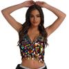 Colorful Sequin Belly Dance Bra with Coin Adornments for Stage Performance