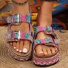 New Style Chunky Sole Hemp Rope Double Buckle Rhinestone Beach Sandals - Plus Size Women's Shoes